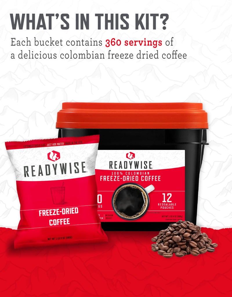ReadyWise Emergency Food Supply - 360 Servings Freeze Dried Coffee Bucket, Survival Food, Instant Coffee Packets for Backpacking, Camping Essentials & Prepping Supplies, up to 15 Year Shelf Life - Image 4